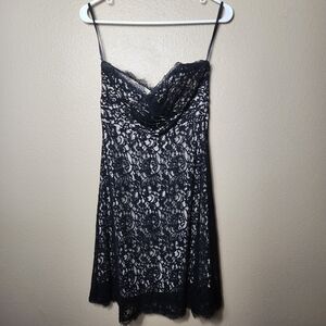 WHBM Womens Black Lace Strapless Above Knee Sheath Cocktail Dress |2|